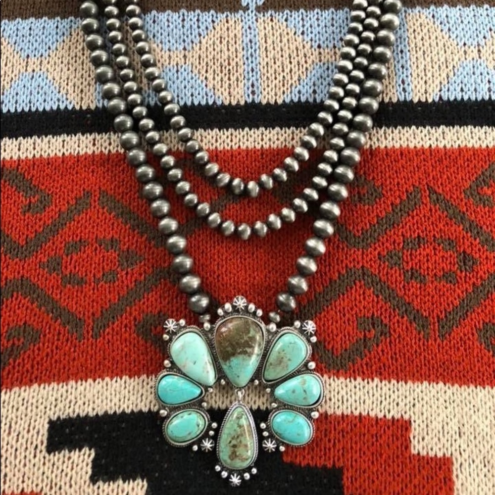 Genuine Stone Naja Squash Blossom Necklace